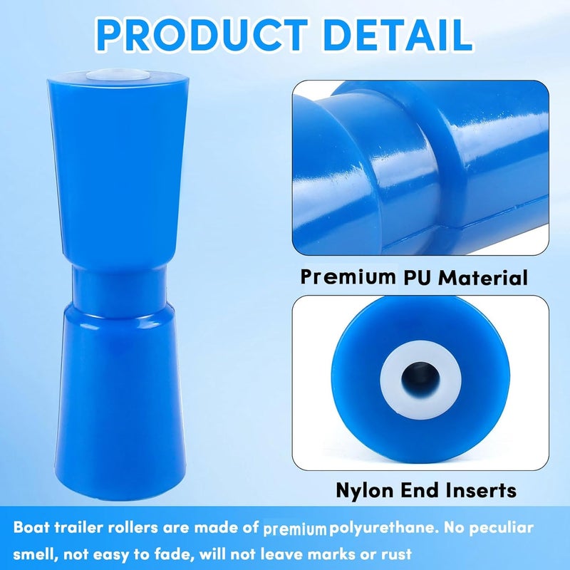 BALAVA Boat Trailer Roller 8/10/12in,Keel Rollers for Boat Trailer,Heavy Duty PU Bow Roller Boat Trailer Accessories Replacement Boat Trailer Parts Fits 5/8" Shaft (Blue,1/2 Pack) - Image 3